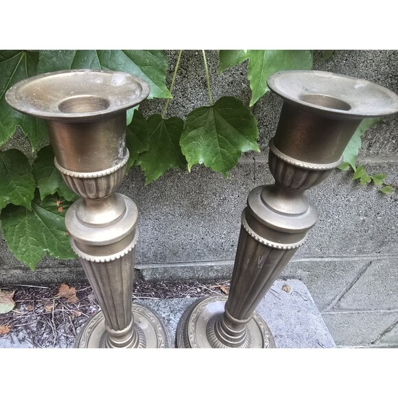 Pair of Vintage Bombay Brass Candlesticks 12" Tall 4.75" Base For 7/8" Tapers - Picture 4 of 5
